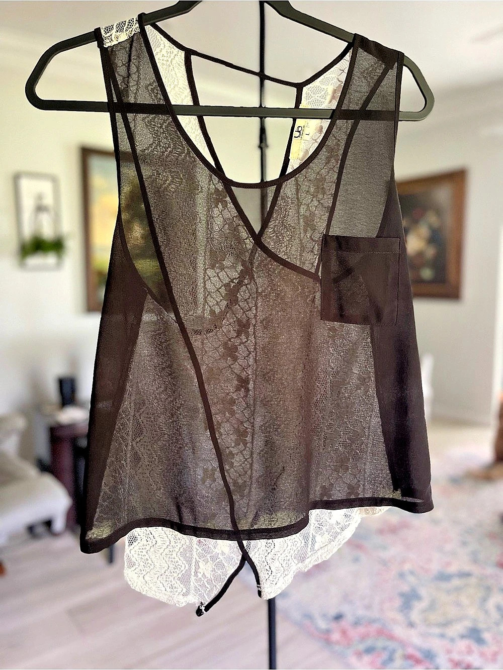 Black & White Lace Overlay Tank Size Large Like New